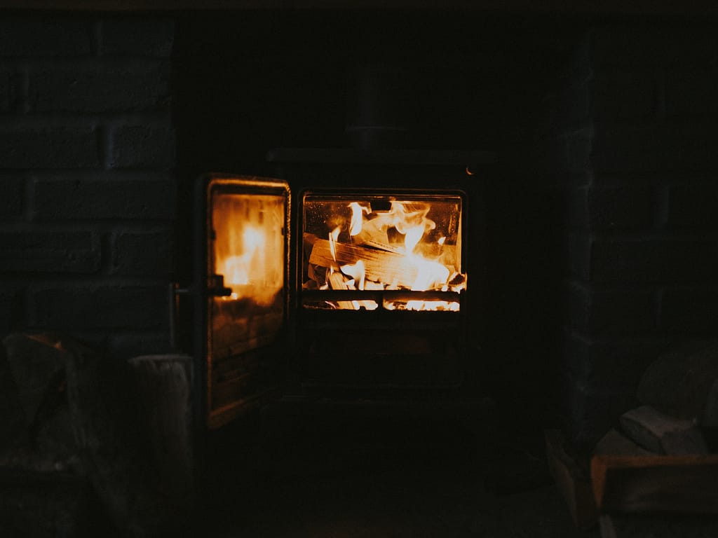 un fuoco in una stufa a legna